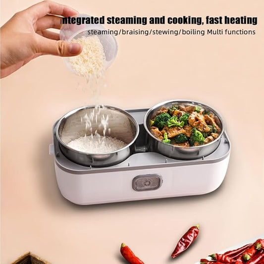 TrailBlaze Electric Warmer Lunch Box Food Heater Portable Mini Rice Cooker, Containers Warming Self Cooking Electric Lunch Box, Toursion 2 Layers Steamer Lunch Box for Home Office School Travel