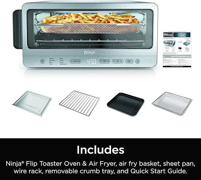 Ninja Toaster Oven & Air Fryer, 8-in-1 Functionality, Large Capacity, Air Fry Basket, Sheet Pan, Wire Rack & Removable Crumb Tray, Stainless,1800 watts, SP151