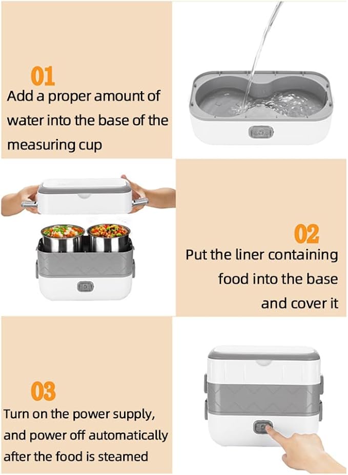 TrailBlaze Electric Warmer Lunch Box Food Heater Portable Mini Rice Cooker, Containers Warming Self Cooking Electric Lunch Box, Toursion 2 Layers Steamer Lunch Box for Home Office School Travel