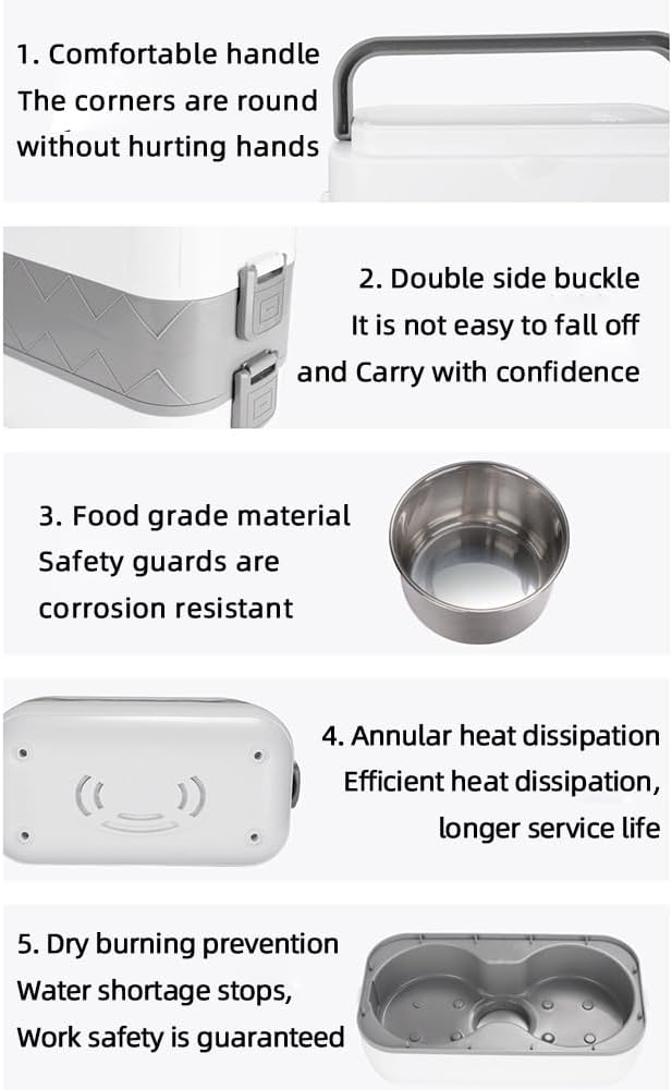 TrailBlaze Electric Warmer Lunch Box Food Heater Portable Mini Rice Cooker, Containers Warming Self Cooking Electric Lunch Box, Toursion 2 Layers Steamer Lunch Box for Home Office School Travel