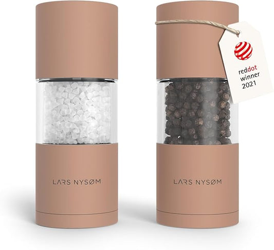 LARS NYSØM Salt and Pepper Grinder Set, Manual Salt and Pepper Mills with Adjustable Ceramic Grinder, Design Spice Shaker Set (Blush Rose)