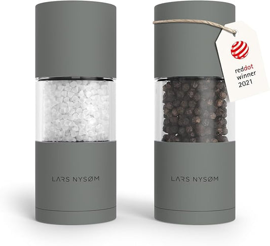 LARS NYSØM Salt and Pepper Grinder Set, Manual Salt and Pepper Mills with Adjustable Ceramic Grinder, Design Spice Shaker Set (Ash Gray)