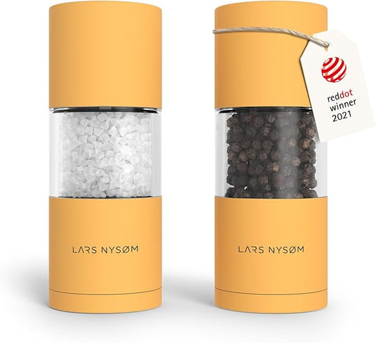 LARS NYSØM Salt and Pepper Grinder Set, Manual Salt and Pepper Mills with Adjustable Ceramic Grinder, Design Spice Shaker Set (Mustard Yellow)