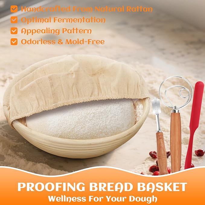 Enameled Cast Iron Dutch Oven Pot with Lid, Incl. Sourdough Bread Baking Supplies Like Banneton Bread Proofing Basket, Starter Jar, Scoring Tool Lame, 5QT Dutch Oven for Bread Baking, Oven Safe up to 500째F