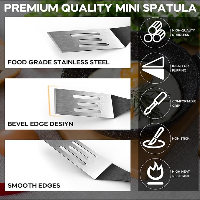 Small Spatula 2 PCS, Mini Serving Spatula for Kitchen Use, Metal Spatula for Serving and Turning, Ideal for Pancakes, Brownies, Desserts, Cookie, Eggs or Small Pan
