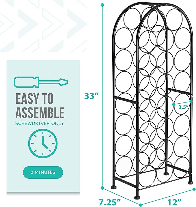 Sorbus Freestanding Wine Rack - Elegant and Unique Bordeaux Chateau Style Floor Wine Stand for 23 Wine Bottle Storage, Champagne, Metal Wine Bottle Holder Stands for Kitchen, Home Bar, Mini Wine Bar