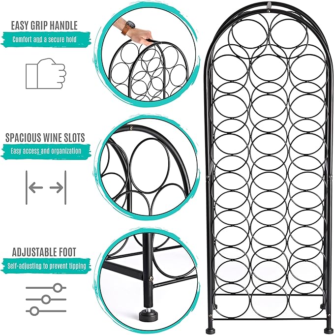 Sorbus Freestanding Wine Rack - Elegant and Unique Bordeaux Chateau Style Floor Wine Stand for 23 Wine Bottle Storage, Champagne, Metal Wine Bottle Holder Stands for Kitchen, Home Bar, Mini Wine Bar