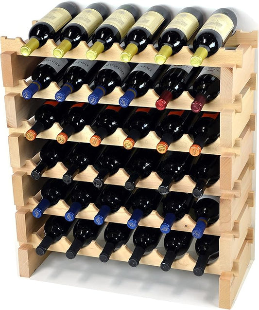 sfDisplay.com,LLC. Modular Wine Rack Pine Wood 24-72 Bottle Capacity Storage 6 Bottles Across up to 12 Rows Stackable Newest Improved Model (36 Bottles - 6 Rows)
