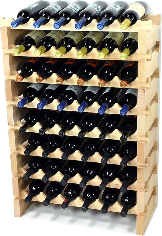 Modular Wine Rack Pine Wood 24-72 Bottle Capacity Storage 6 Bottles Across up to 12 Rows Stackable Newest Improved Model (48 Bottles - 8 Rows)